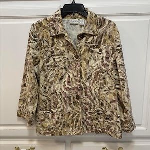 Chico’s Brown Purple Safari Print 3/4 Sleeve Jacket Size Large Chico’s 2